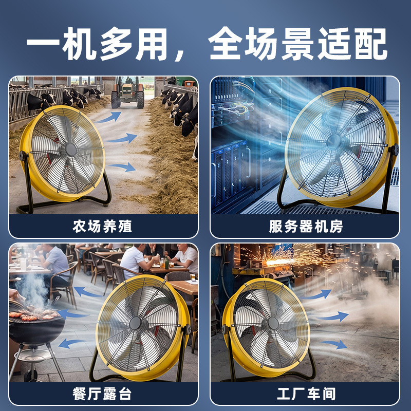 冀美16/20/24寸工业扇趴地风扇大功率圆筒落地扇强力风扇工厂车间-20寸黑[铜芯电机/金属机身]5叶铝扇-2.3米线高清大图