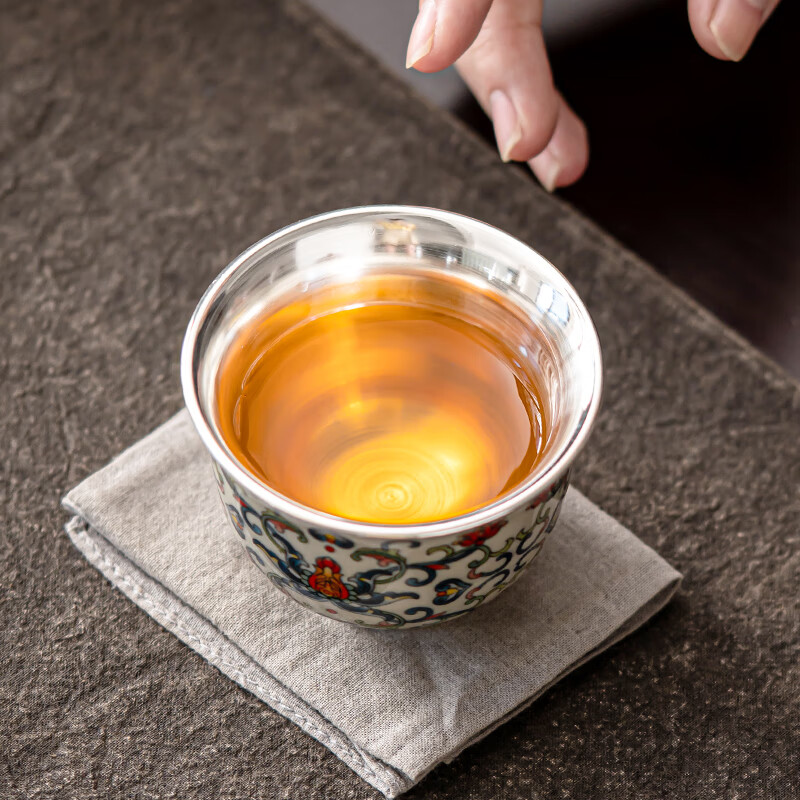 苏氏陶瓷青花永乐鎏银茶杯主人杯个人杯品茗杯功夫茶杯节日伴手礼_高清大图
