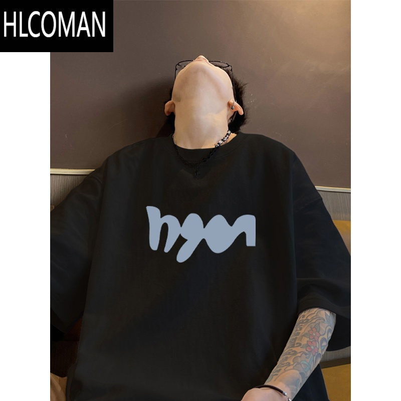 HLCOMAN美式精梳t恤设计潮牌ootd短袖夏季男款情侣装七分袖