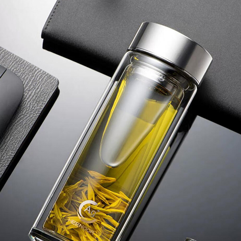 希诺玻璃杯390ml密封防漏户外便携双层本色XN-1957高清大图