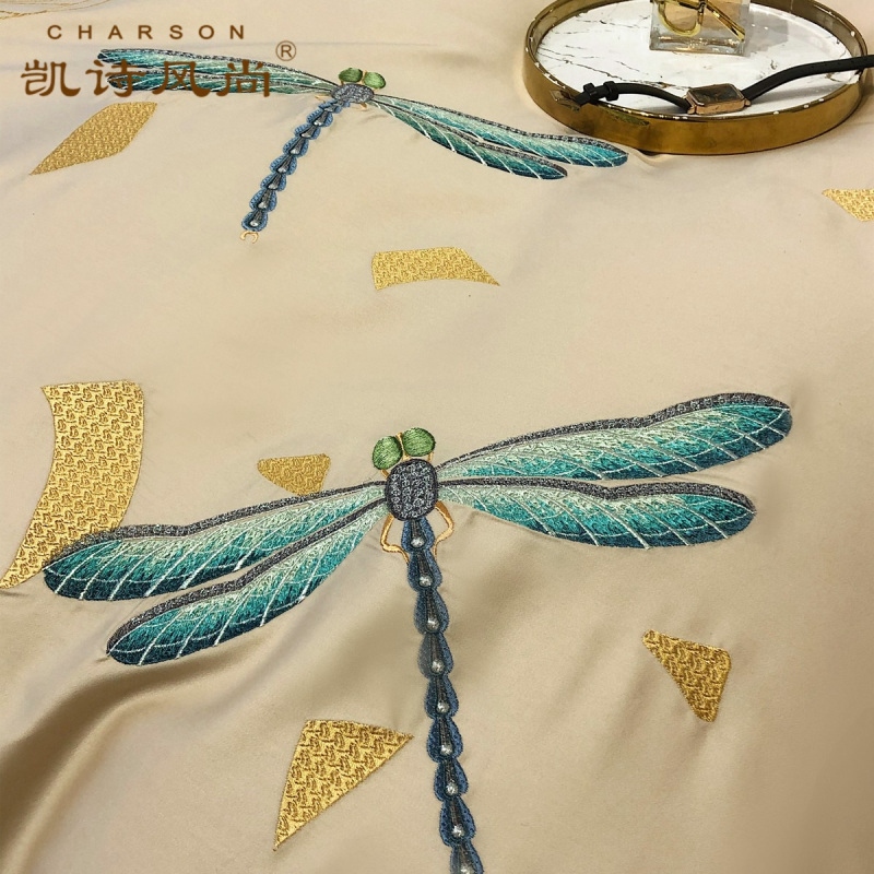凯诗风尚(CHARSON)四件套 苏宁自营 100支长绒棉贡缎刺绣全棉套件纯棉简约4套件柔软保暖床单被套双人床上用品