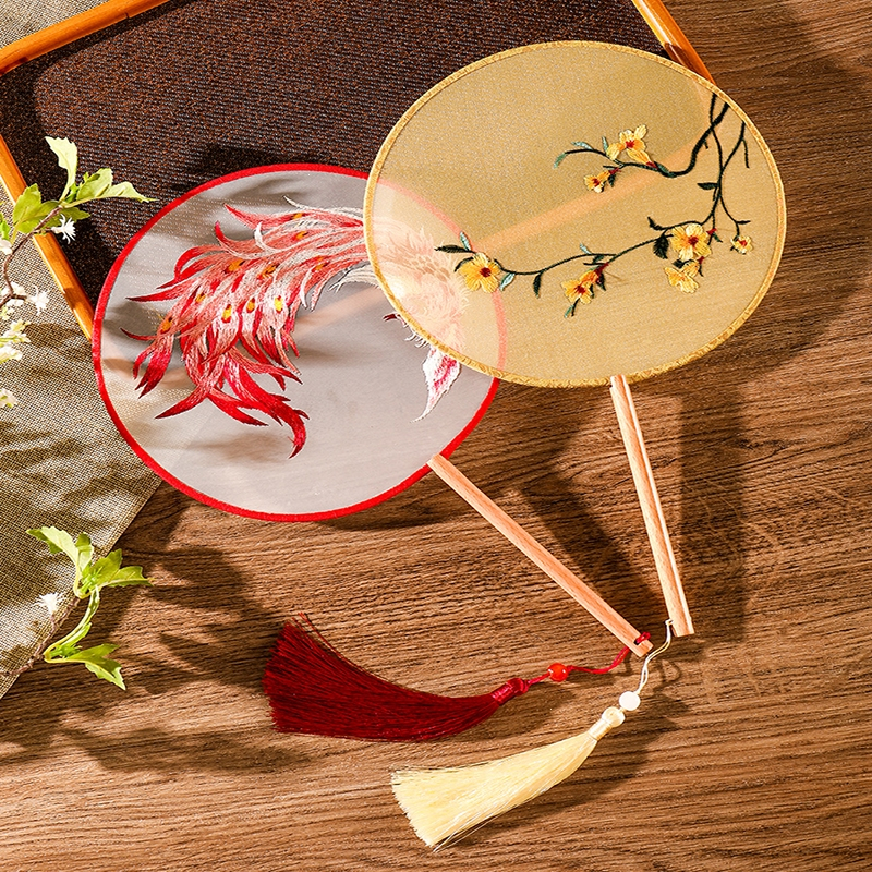 古风苏绣汉服旗袍古装儿童中国风苏州舞蹈圆扇子_双面刺绣八瓣-青澜