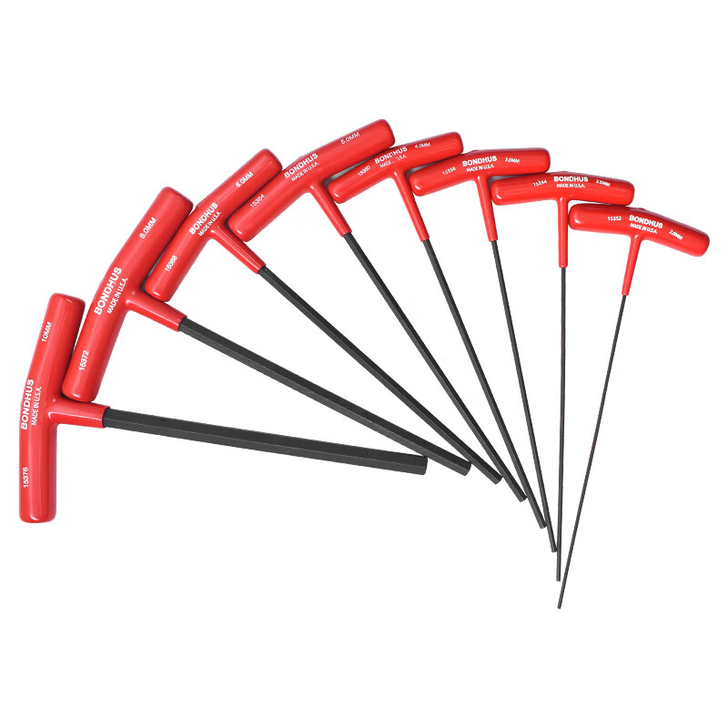 BONDHUS 进口内六角扳手T型球头平头公英制T柄6角扳手螺丝刀改锥维修工具 15387加长公制T型平头8件套高清大图