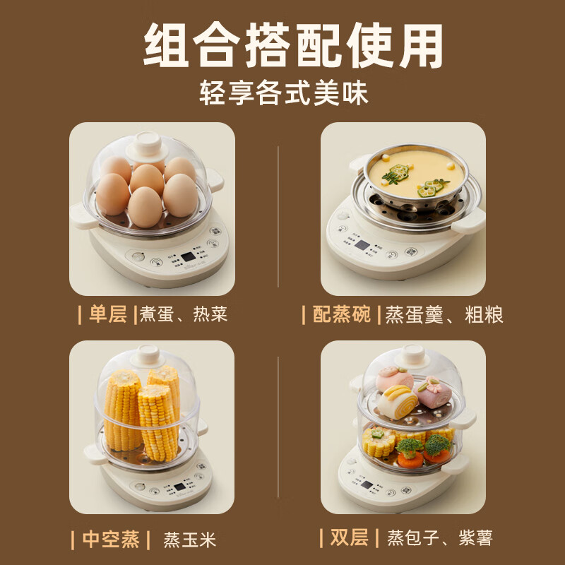 小熊(Bear)煮蛋器 双层多功能蒸蛋器 不锈钢早餐蒸点心蒸锅 可预约定时自动断电蒸锅 ZDQ-C14Q8高清大图