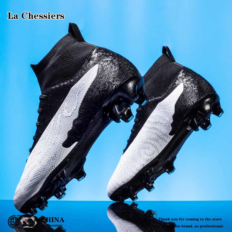 La Chessiers户外2024新品青少年高帮成人儿童足球鞋男童成人学生长钉AG碎钉训练女 白色【长钉】 40码