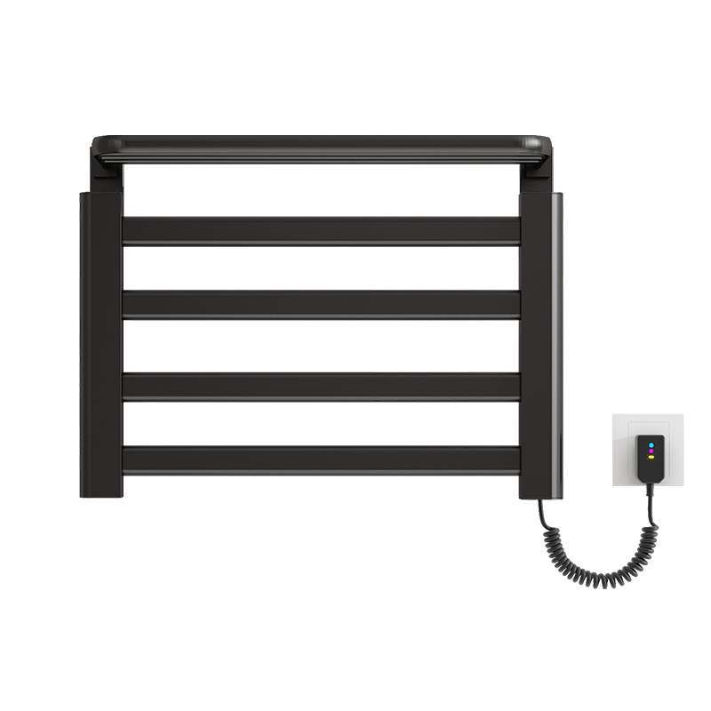 SIOYIE芯毅 智能电热毛巾架家用浴室卫生间毛巾杆电加热恒温浴巾烘干置物托盘免打孔安装R190(自行安装) 黑色【左线】