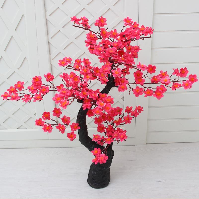 假花 假树 塑料迎客松盆景 桃花树 室内装饰落地仿真植物盆栽绿植 客厅大型财树 仿真梅花树 -梅花玫红色不带盆
