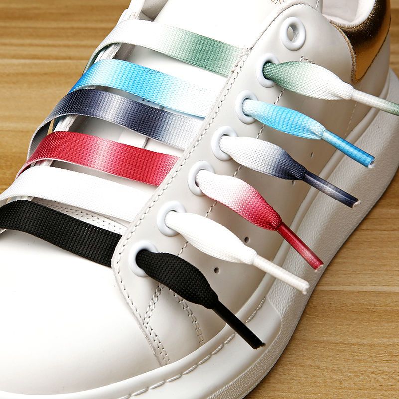 麦昆原版新款彩虹鞋带彩色七色小白鞋白色鞋带12cm加宽厚棉鞋带麦昆