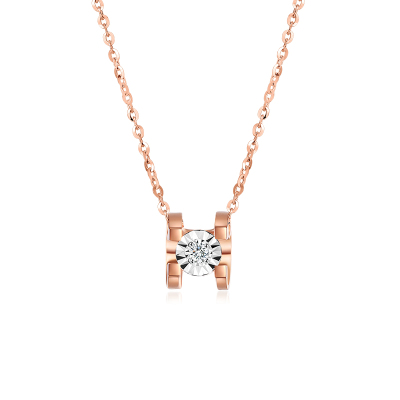 水贝珠宝(SHUIBEI JEWELRY) 18K金牛头钻石项链TPD-EM0240 2色 黄金饰品首饰锁骨链 18K玫