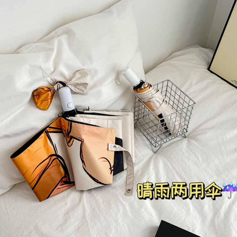 手动钢骨玻纤 加厚黑胶伞布 橡胶漆手柄 YF-W2024002 晴雨两用伞