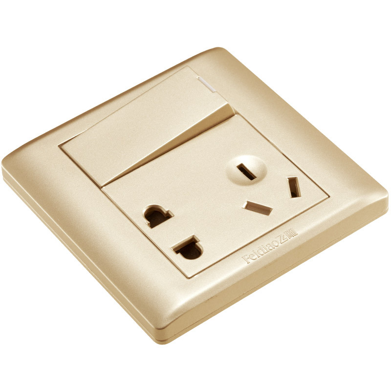 飞雕feidiao开关插座面板五孔插座10a带单开双控电源墙壁开香槟金十个