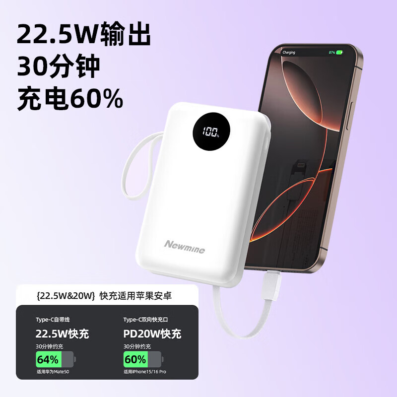 纽曼 20000毫安自带线快充数显移动源PM229