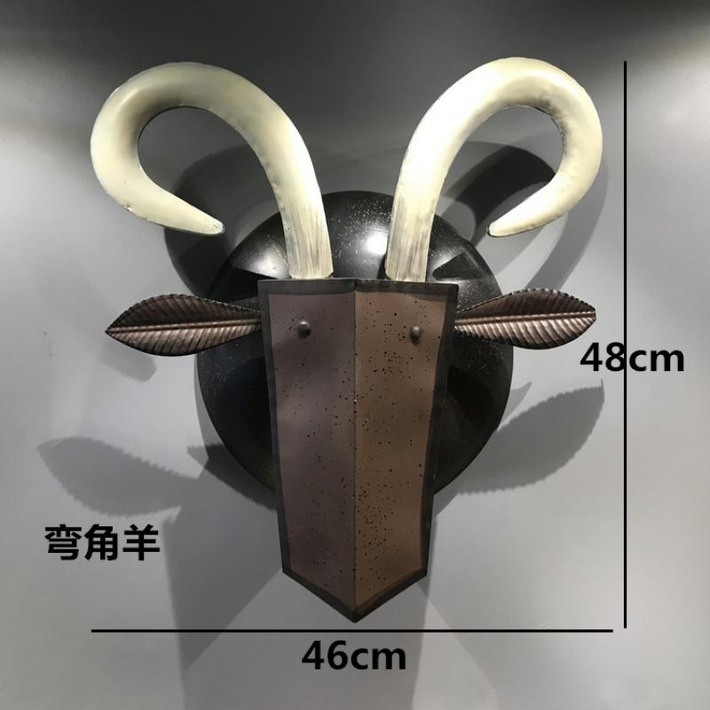 美式复古铁艺牛头鹿头动物头装饰壁饰壁挂酒吧家居电视墙上挂件 三维工匠 弯角羊高清大图