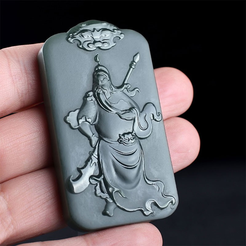 和田玉吊坠男士款武财神关公玉石项链大号关羽玉牌坠挂件天然炫石为玉