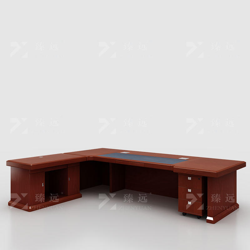 臻远 ZY-DBT-1 油漆家具老板桌大班台办公桌主管经理桌含副柜3.2米高清大图