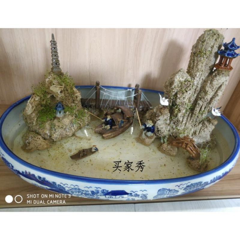 假山山水盆景陶瓷造景古船摆件鱼缸造景配件渔公船园林水族装饰品 三维工匠 A款四寸船(长13cm)高清大图