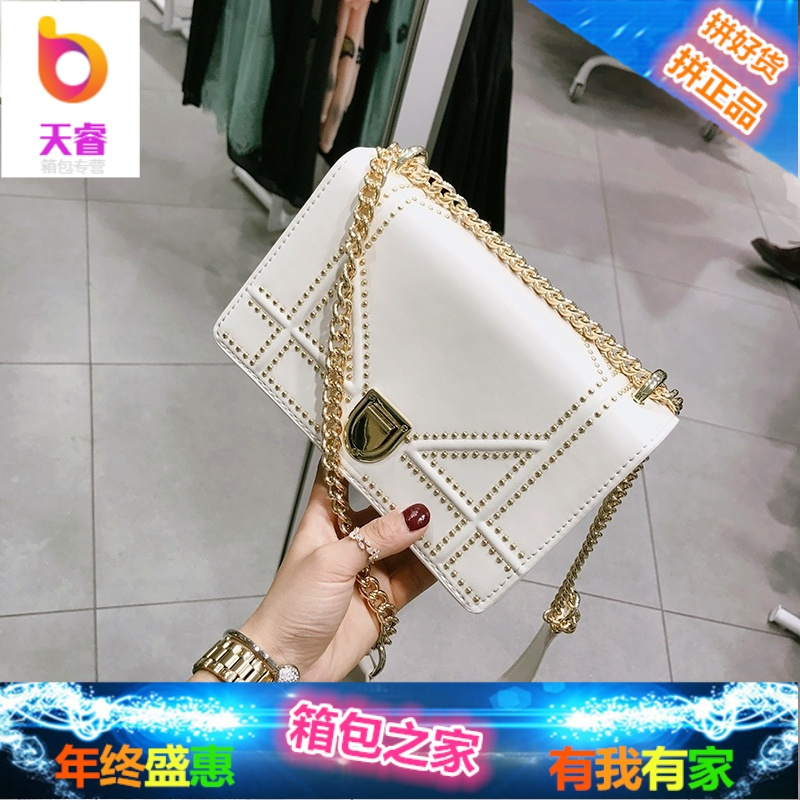 包包2018新款女包斜挎小包单肩包女士手提包铆钉链条包小方包