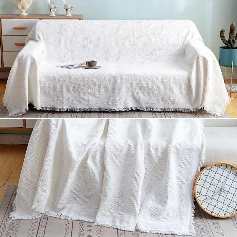 北欧色沙发巾沙发布全盖毯子单简约沙发套沙发垫盖布罩 蓝白几何[双面][] 230*340cm高清大图