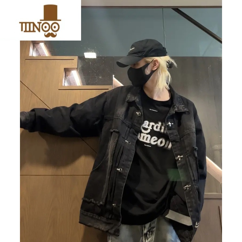 YANXUKKDCR美式宽松百搭水洗秋季男女夹克复古街头设计感牛仔外套上衣高清大图