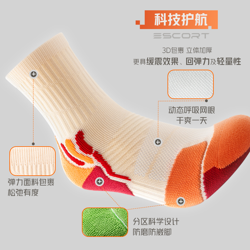 舒跑袜子女款中筒专业网球袜春夏款运动袜耐磨透气吸汗防滑跑步袜高清大图