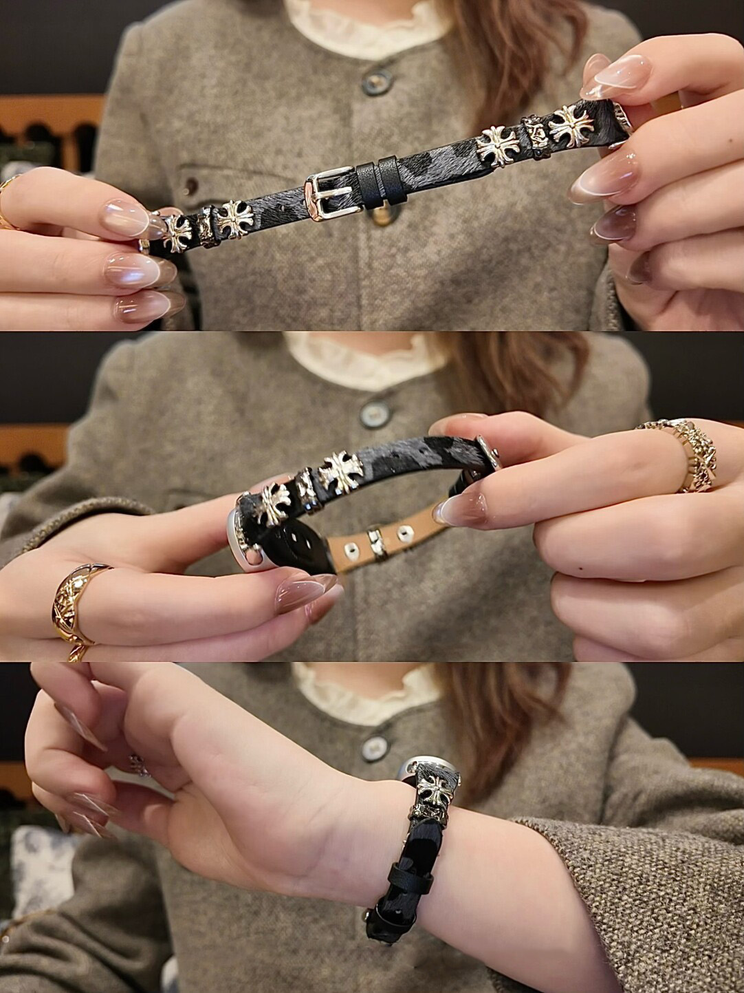 猫咪毛绒挂脖套适用小天才Z11电话手表表带3139B 灰黑 9