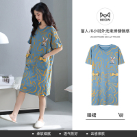 猫人睡衣女款夏季新款睡裙纯棉甜美可爱条纹可外穿短袖家居服 XL QR-03012