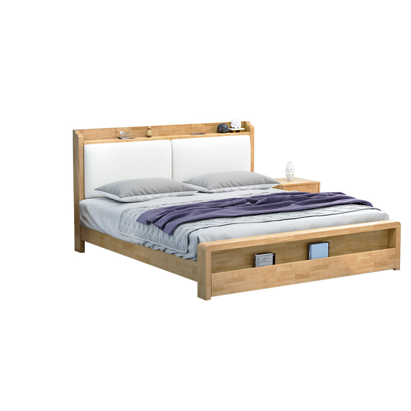 创世人 实木床双人床北欧床日式主卧软靠床现代简约床[1.5米 1.8米尺寸可选,备注]高清大图