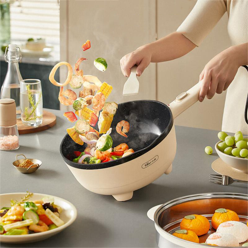 小熊(bear)电炒锅家用电锅多功能蒸煮煎炒一体大功率一体锅 炒菜锅电热锅4L DCG-A30M1 配蒸笼 米白色/台