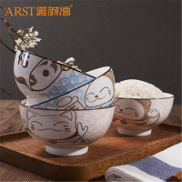 雅诚德(arst) 雅诚德陶瓷创意卡通餐具可爱时尚动物福乐猫釉下彩饭面碗(2色可选) 粉色 5寸 粉福猫