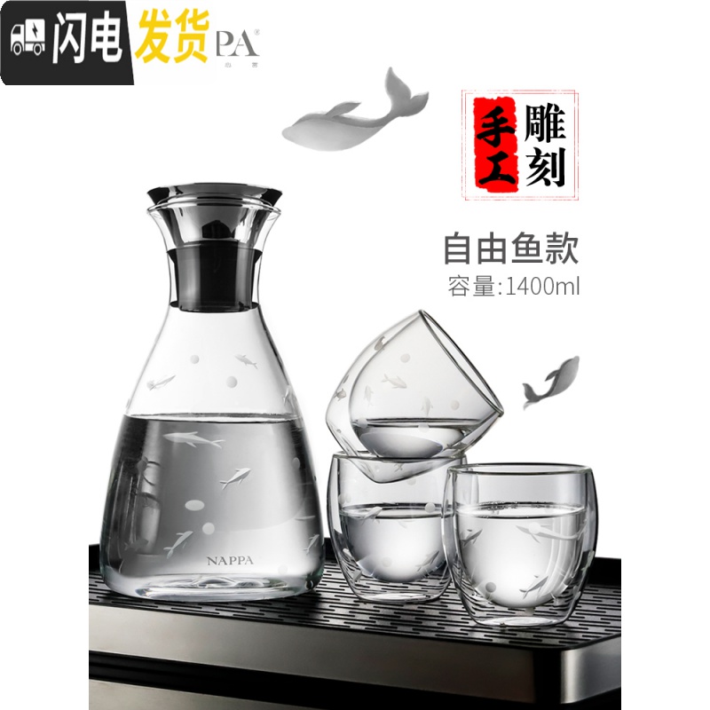 三维工匠冷水壶套装耐热高温玻璃扎壶丹麦SOO大容量水杯家用凉水壶 小号锥形+2杯[2人世界](送清洗套2)凉水壶高清大图