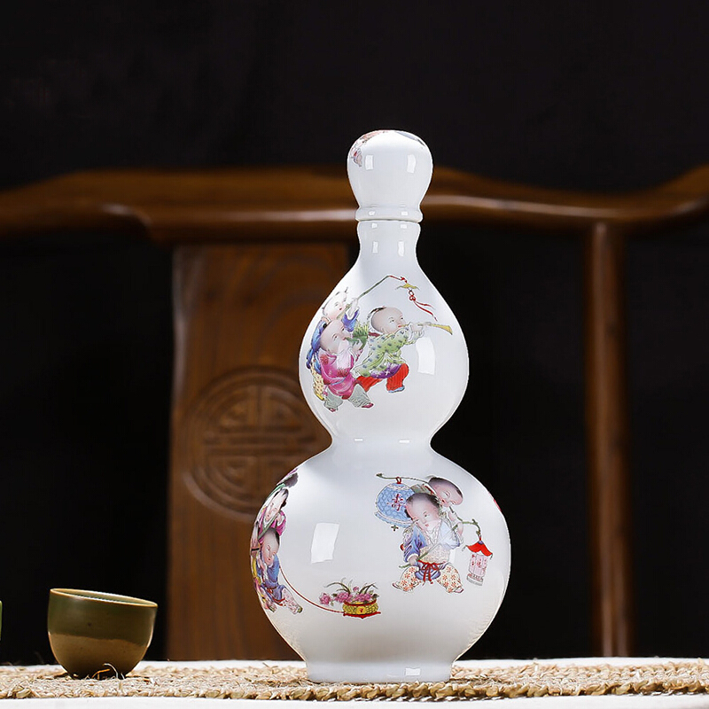 陶瓷小酒瓶2斤葫芦空酒瓶密封酒具酒瓶家用酒壶收藏装饰艺术酒瓶白酒瓶