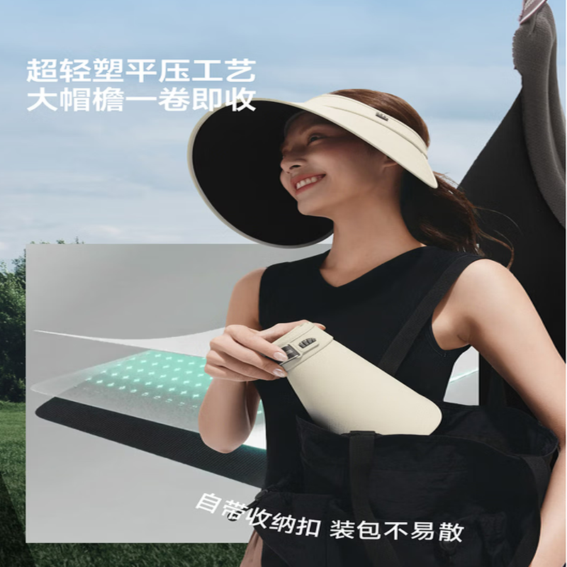 蕉下女士大檐黑胶空顶防晒帽BM563高清大图