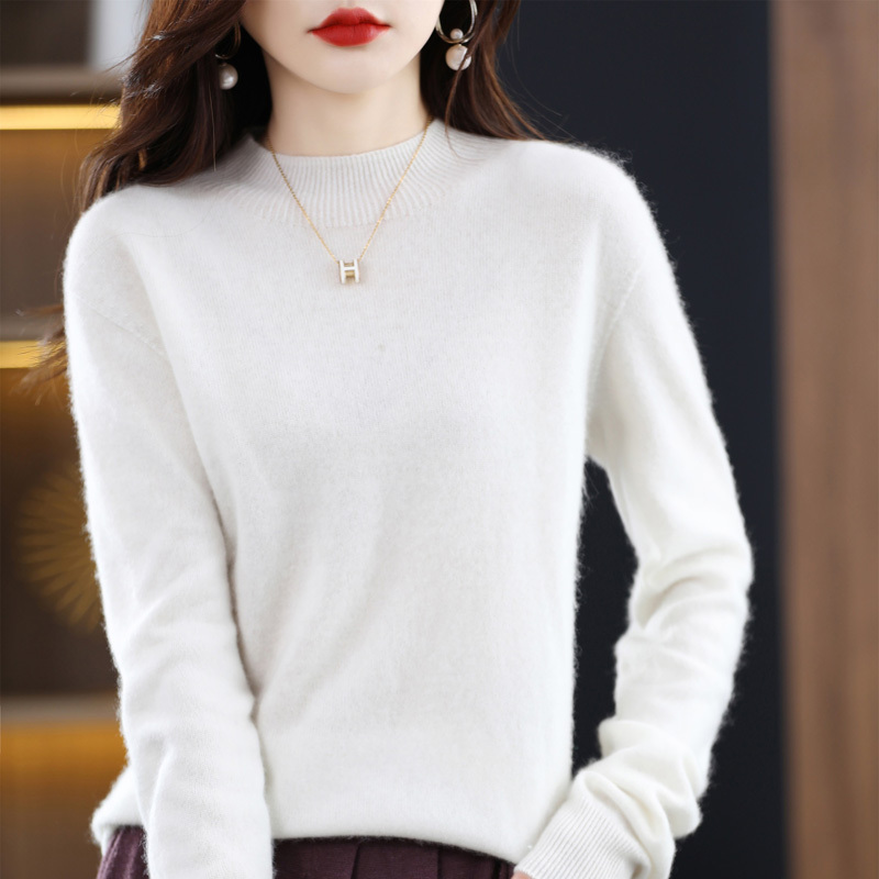 羊绒衫女修身针织打底衫半高领打底衫洋气100%纯羊毛套头毛衣针织上衣