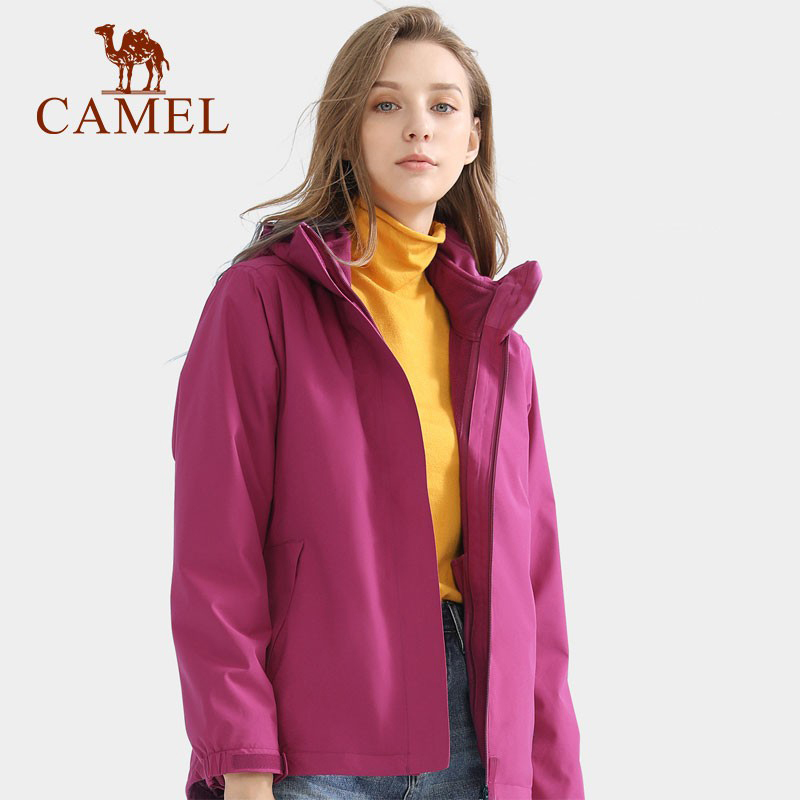 骆驼(CAMEL) 户外女款防风防水抗菌三合一冲锋衣登山外套 A0W118166 药紫红 女 M