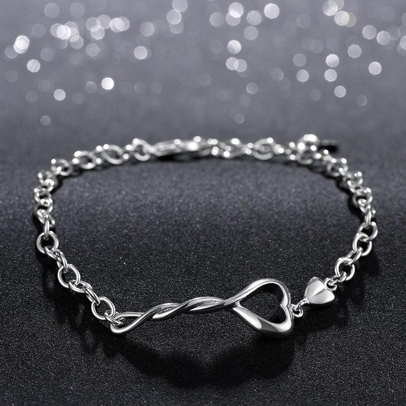 H364Fashion Bracelet 时尚扭曲心型手链欧美外贸镀925纯银女首饰送女朋友七夕情人节礼物