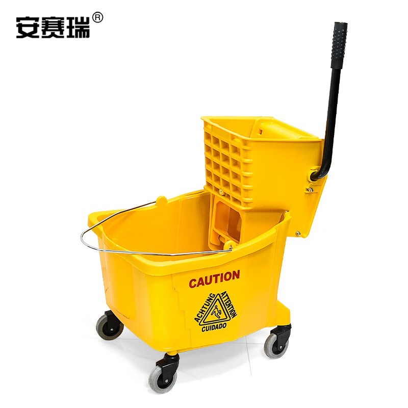 安赛瑞 商用单桶拖把榨水车 保洁拖把甩水车 拖把清洁小推车 推车式拖把 挤水桶(30L)