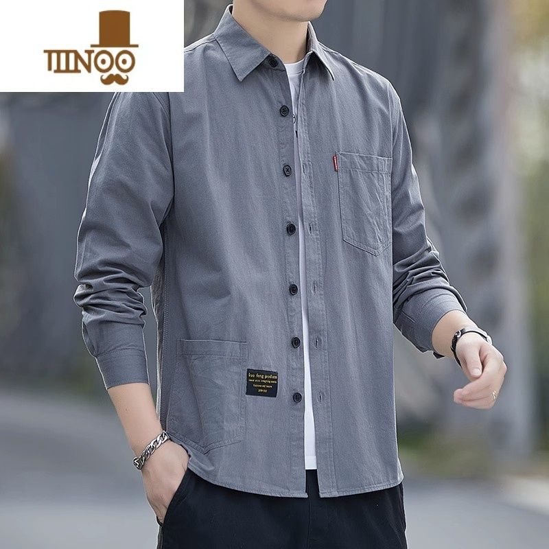 yanxu男士宽松长袖衬衫潮夏季薄款工作服上班耐脏耐磨户外外套男装