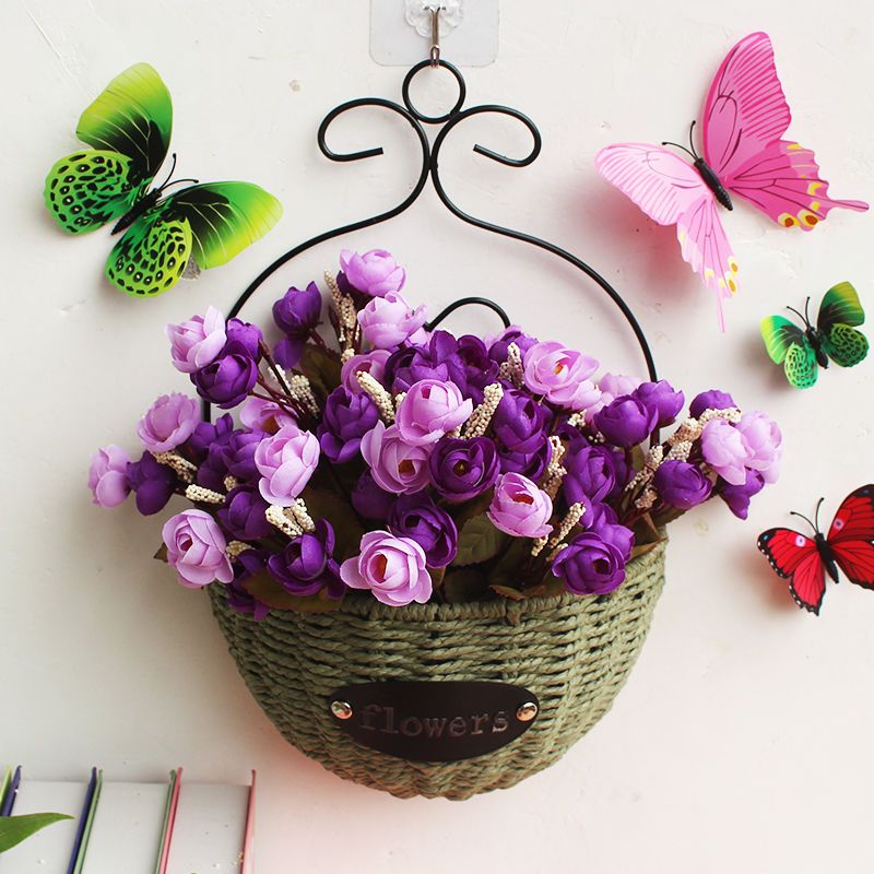 草绿篮不含花墙壁装饰花篮悬挂式花盆真花花墙上花盆挂件卧室影视墙