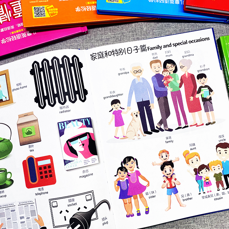 儿童日常生活英语1280句 [正版]赠音频 儿童英语轻松学 全6册 情景英语单词大书情景对话英语日常生活英语1280词句高清大图