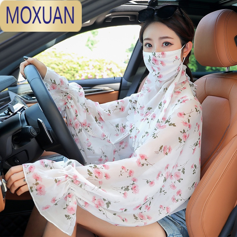MOXUAN防晒披肩女薄款开车骑车遮阳口罩面纱护颈夏季面罩防晒衣