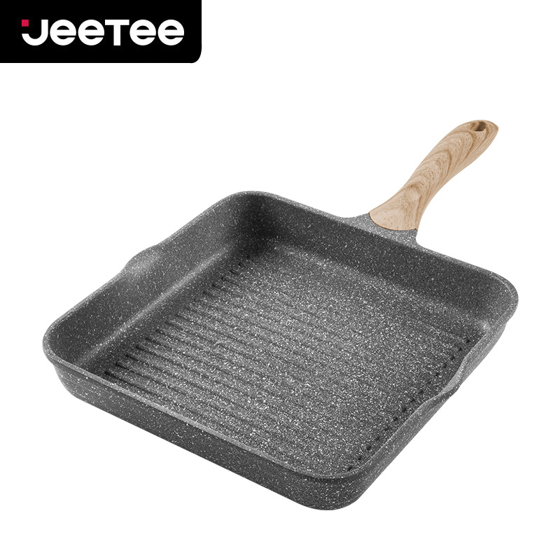 Jeetee吉特不粘少烟麦饭石牛排煎锅早餐锅煎蛋锅多功能家用不粘平底锅具28cm电磁炉燃气灶通用MFFP001-28方盘