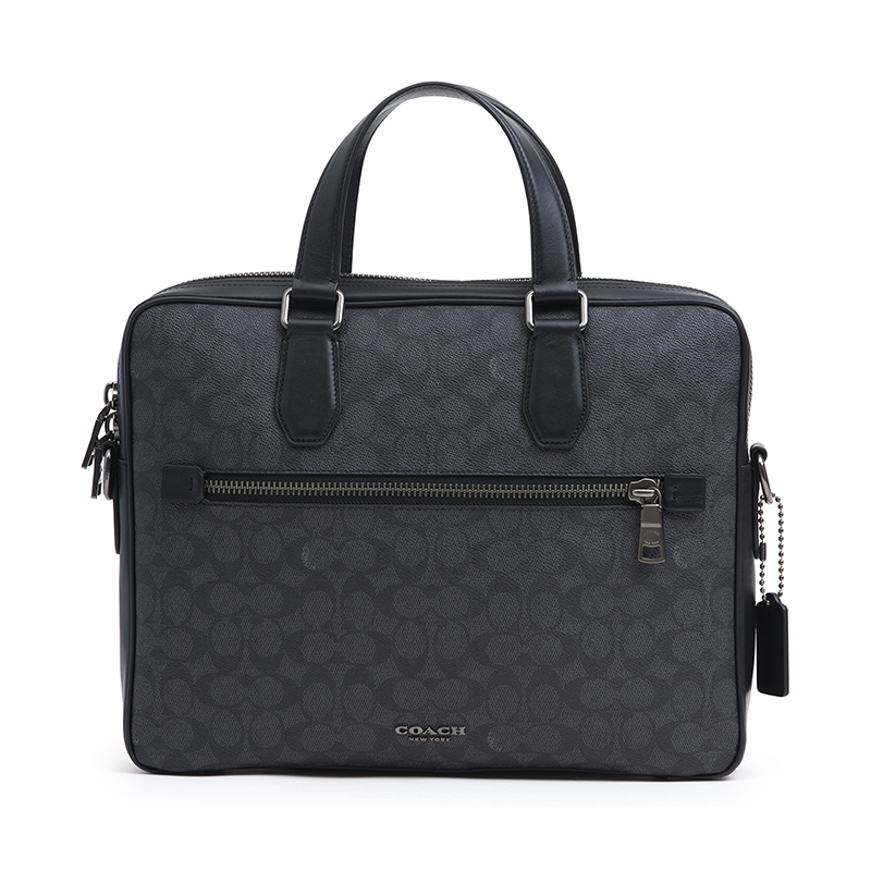 20春夏新款coach蔻驰男士黑色灰色经典标志帆布牛皮kennedy公事包参数
