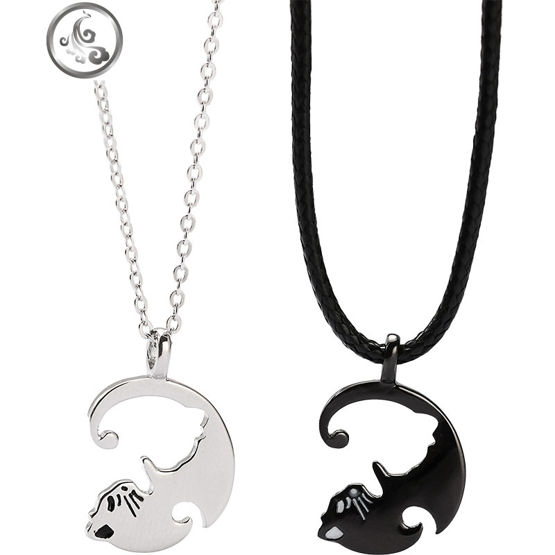 猫咪情侣项链一对纯银情侣款拼接简约文艺刻字森系送男女朋友 JiMi高清大图