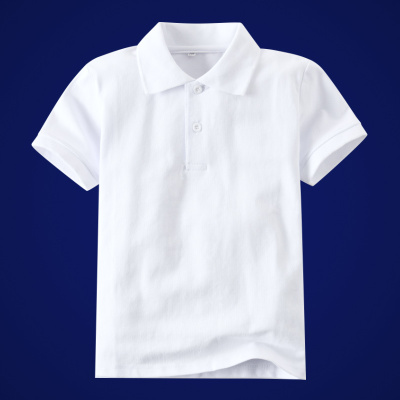 儿童白t恤短袖保罗衫男童女童中大童夏季纯棉翻领t校服白色polo衫白色