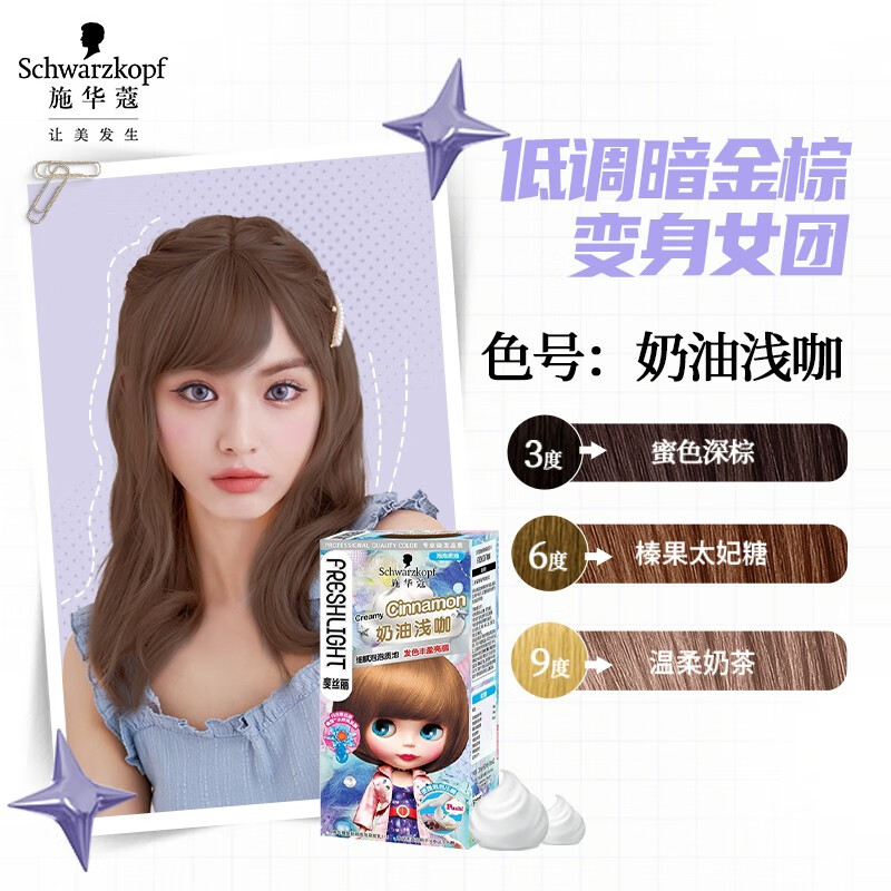 施华蔻(Schwarzkopf) 斐丝丽泡泡染发乳5-6奶油浅咖高清大图