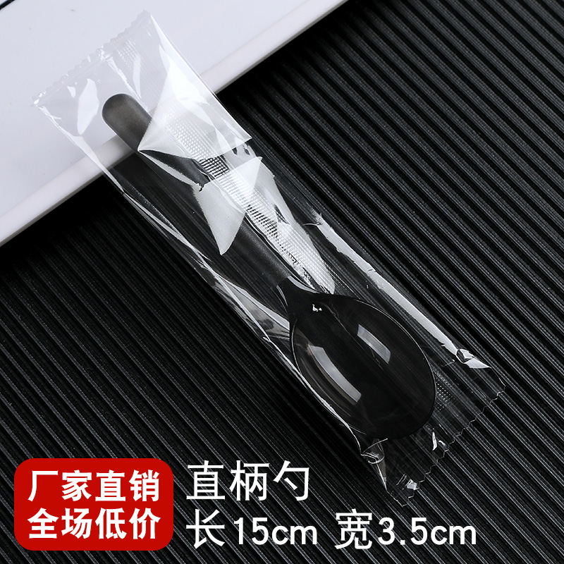 一次性勺子独立包装塑料冰粉甜品冰淇淋外卖商用快餐勺调羹食品级 15cm直柄勺黑色独立包装100支