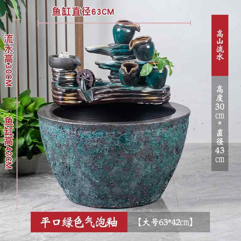 景德镇陶瓷金鱼缸阳台办公室客厅落地家用循环流水摆件庭院大鱼缸图片
