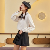 唐狮长袖蝴蝶结衬衫女秋装新款厚款韩版小清新时尚百搭衬衫