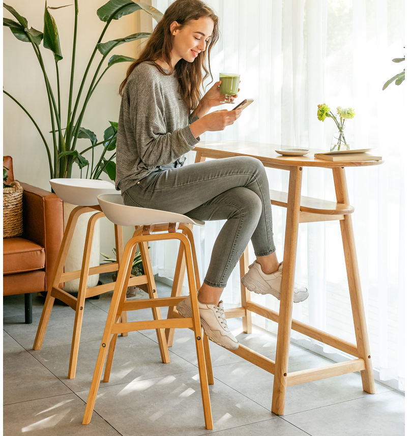 顶鸿北欧吧台椅现代简约酒吧椅实木高脚吧椅吧台椅子65cm坐高 dh-hy