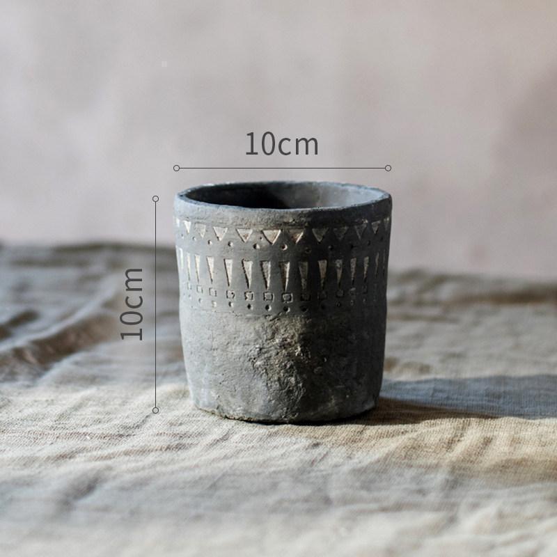 美帮汇非洲元素复古黑陶色 水泥装饰花器花盆 土培欧式园艺 小号(底部已打孔) 特大